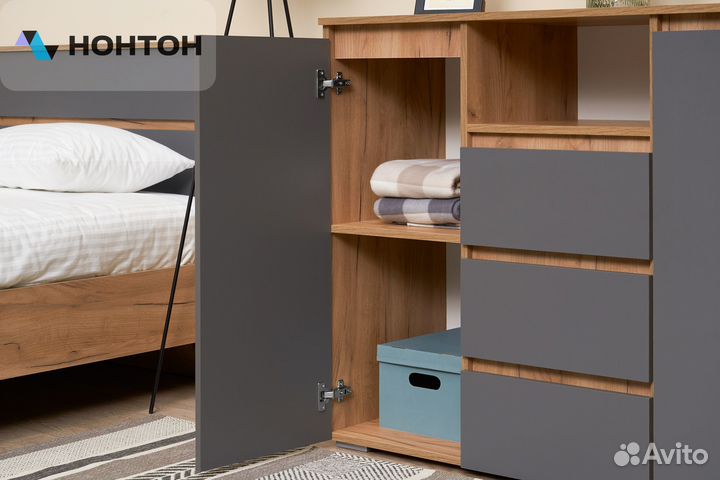 Комод Ирма дуб крафт золото / серый графит