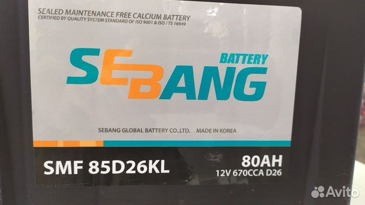 Аккумулятор 80Ач Sebang 85D26L 660A Корея оп