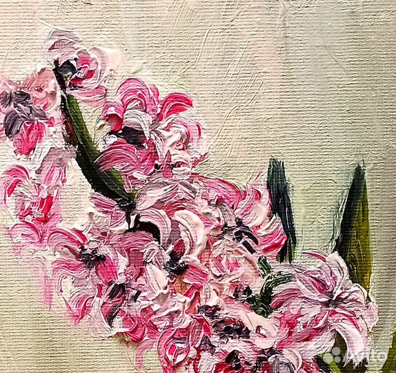 Картина маслом Гиацинт в вазе Натюрморт Цветы