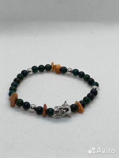 Браслет с орком(Моховой агат, мукаит)