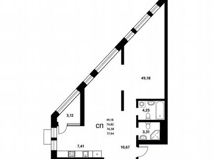 Своб. планировка, 76,4 м², 19/21 эт.