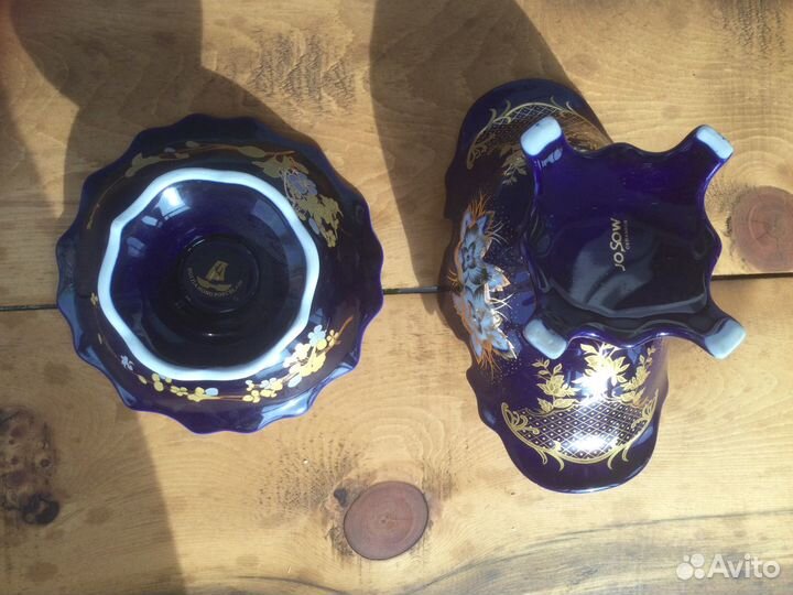 Вазы кобальт фарфор, стекло Богемия