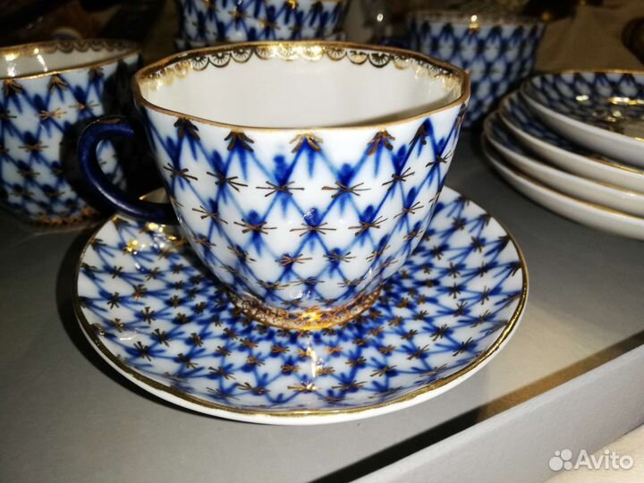 Чашка с блюдцем кофейная Кобальтовая сетка