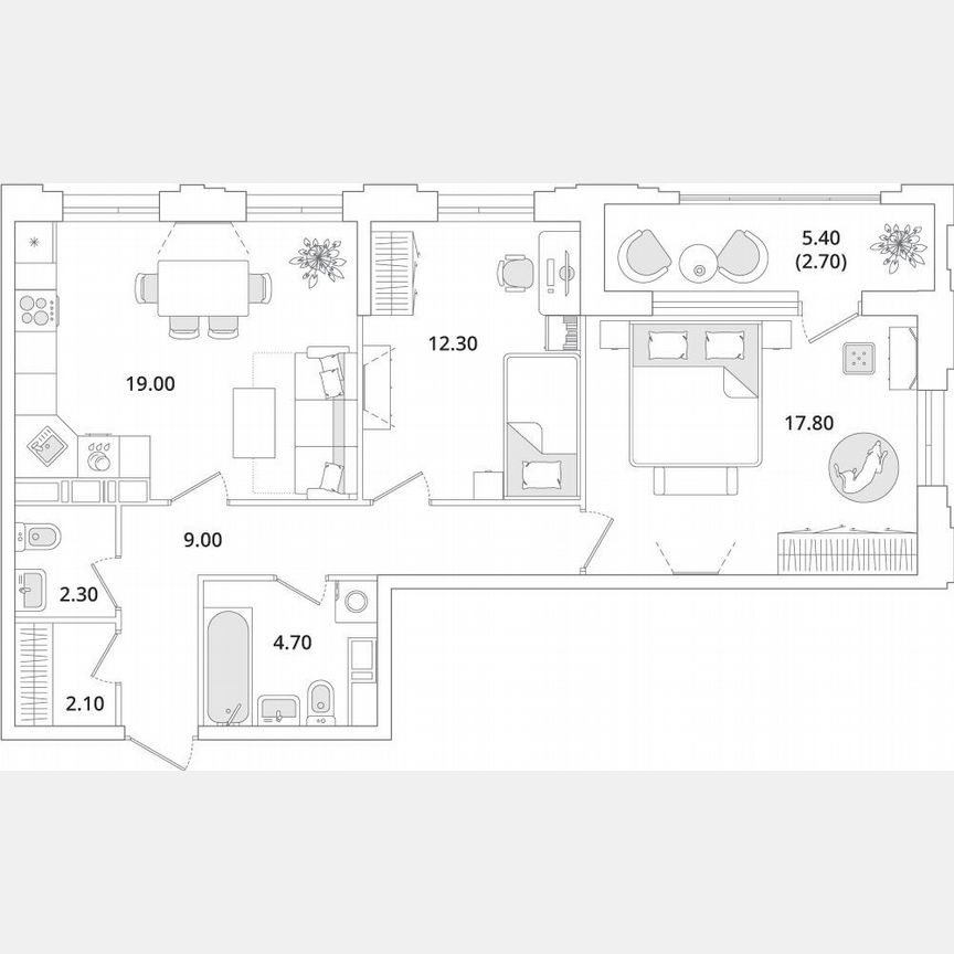 2-к. квартира, 69,9 м², 10/13 эт.