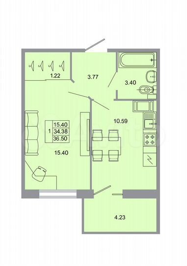 1-к. квартира, 36,5 м², 7/20 эт.