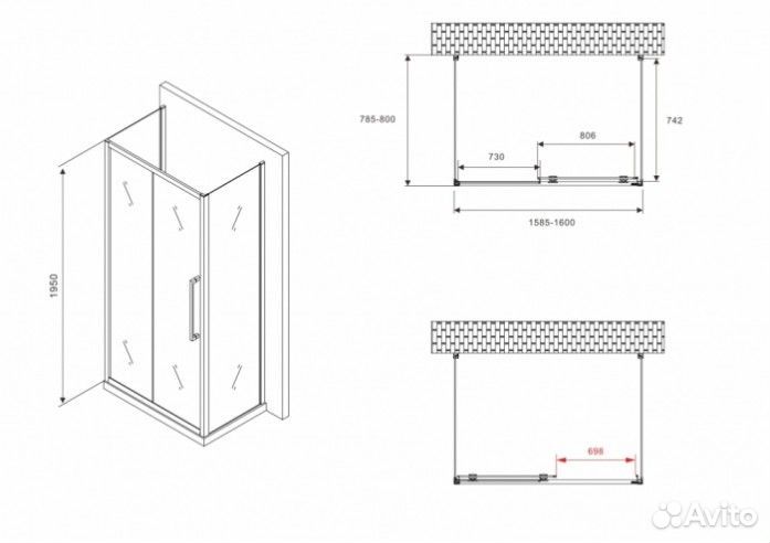 Душевой уголок Abber Schwarzer Diamant AG30160BH-S80B-S80B 160x80