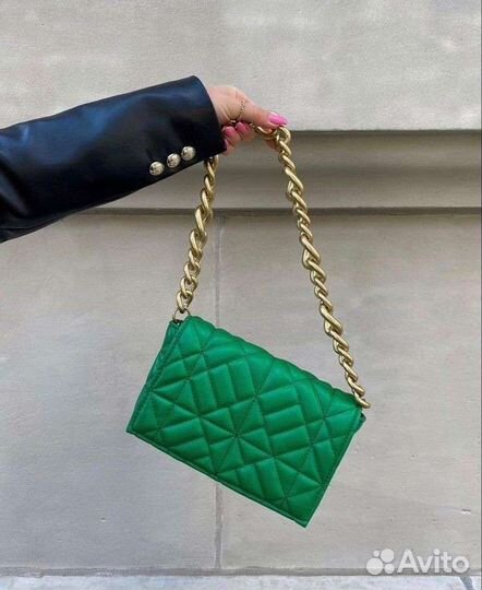 Зеленая стеганая сумка zara оригинал