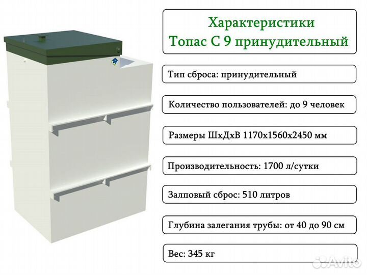 Септик топас-С 9 пр принудительный Гарантия Монтаж