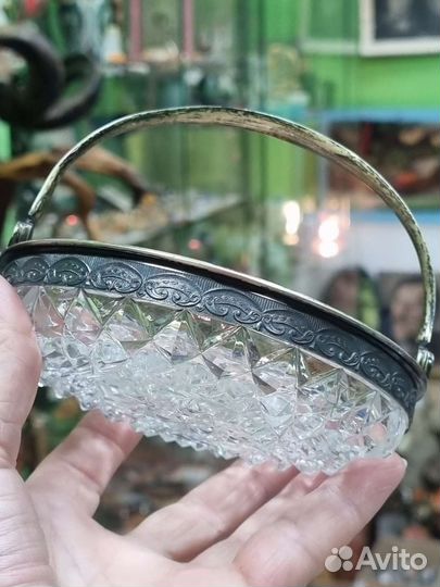 Икорница хрусталь, серебро 875 пробы. Звезда