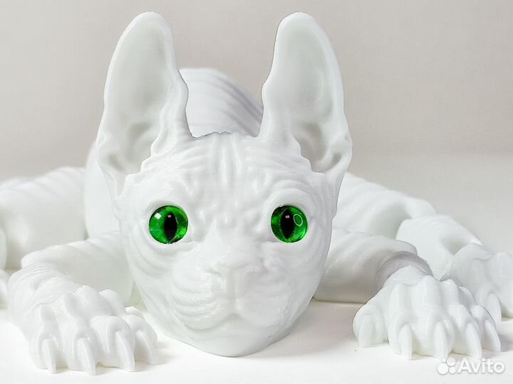 Котёнок сфинкс белый подвижная игрушка 3Д печать 3