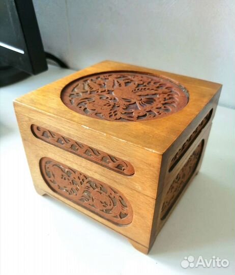 Шкатулка деревянная СССР резная, жар птица