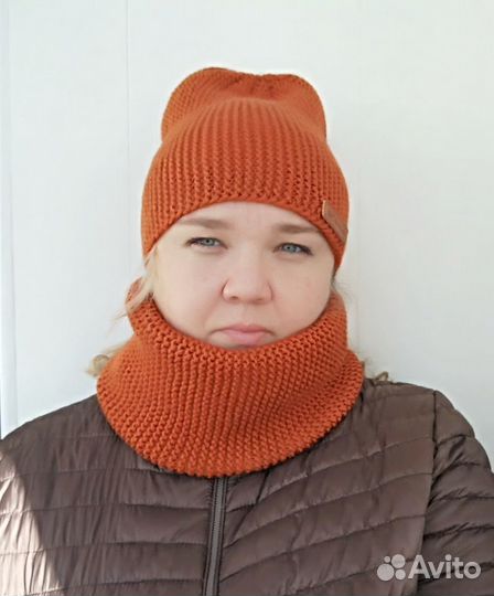 Шапка со снудом комплект на 54-58см ручная работа