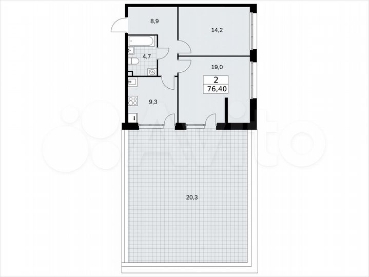 2-к. квартира, 76,4 м², 2/17 эт.