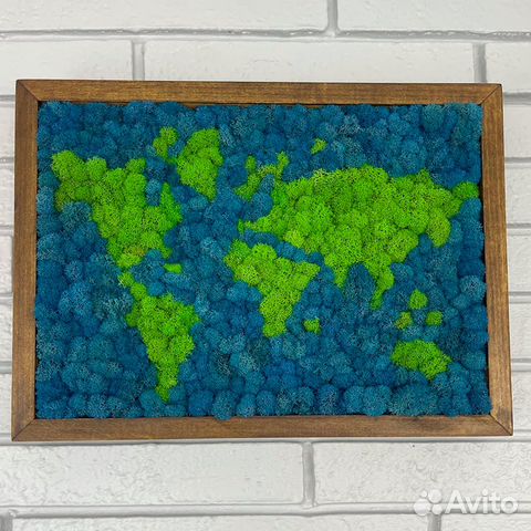 Карта мира из мха 'Мир в зелени / 130х80 см- 130х8