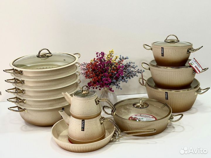 Набор Кастрюли Мантоварка Чайники Турция гранит