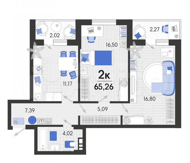2-к. квартира, 65,3 м², 5/7 эт.