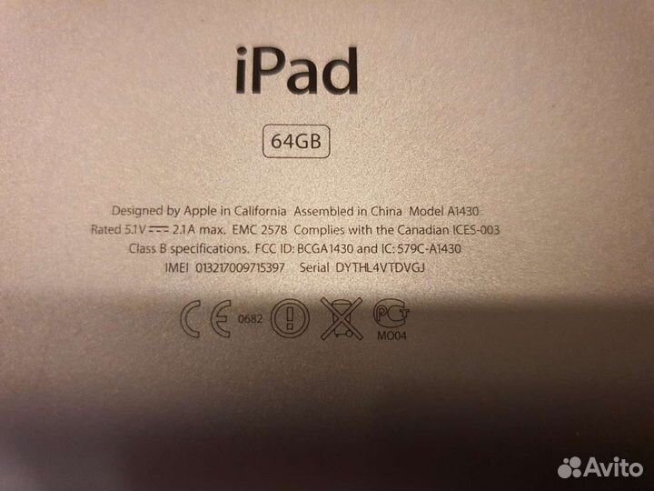 iPad 3 64gb wifi 3g Диагональ 9.7