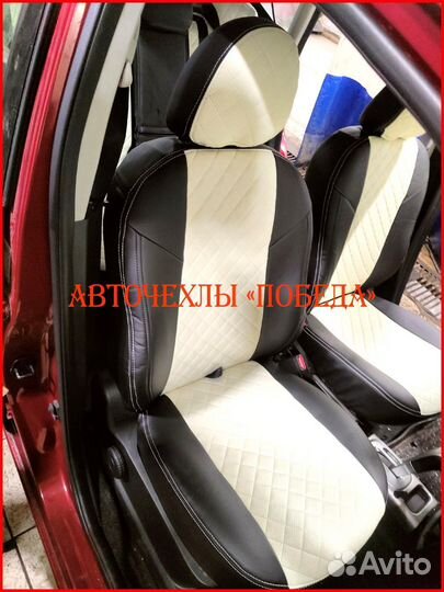 Чехлы Nissan Note из экокожи чёрно-бежевые Ромб