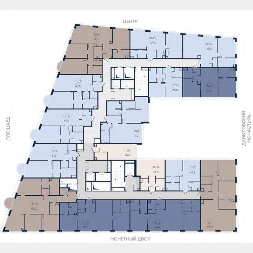 1-к. апартаменты, 72,2 м², 12/13 эт.