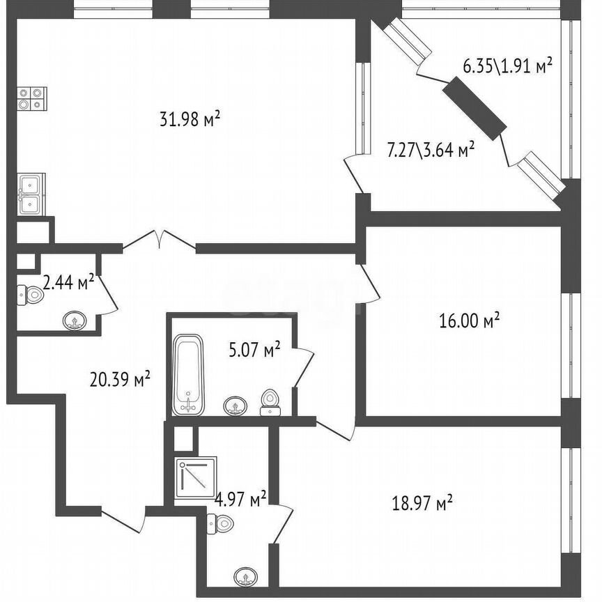 2-к. квартира, 105,4 м², 6/23 эт.