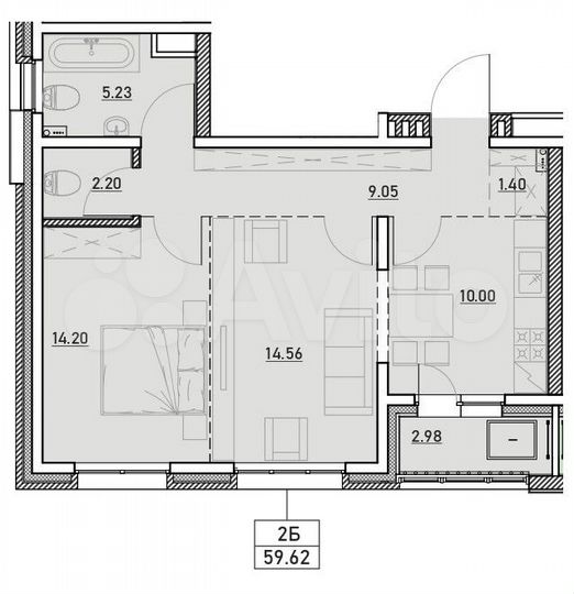 2-к. квартира, 59,6 м², 11/13 эт.
