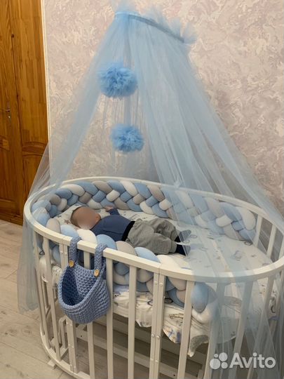 Круглая овальная кроватка Трансформер с маятником