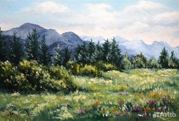 Картина маслом горный пейзаж 