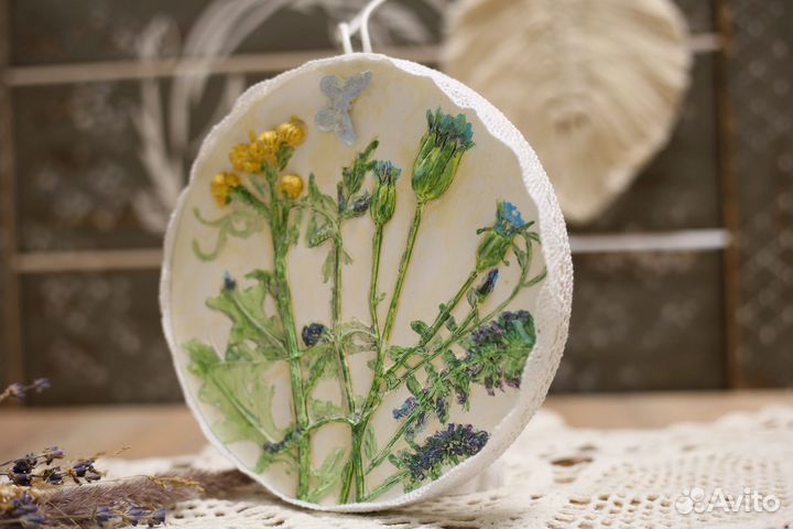 Круглое панно Ботанический барельеф из гипса