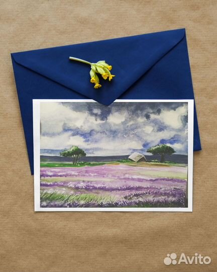 Рисунок акварель пейзаж лавандовые поля