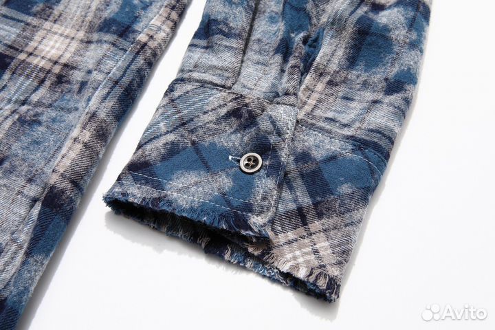 Рваная рубашка в клетку Синяя