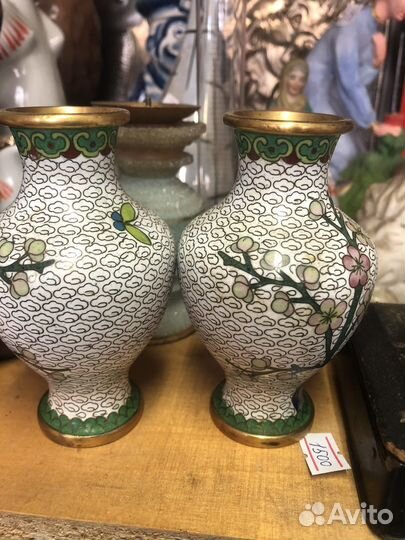 Ваза латунь,клуазоне