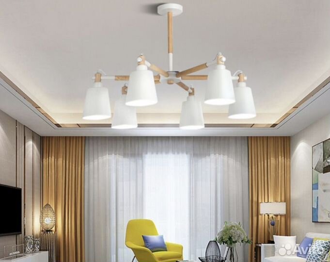 Люстра В Скандинавском Стиле Дерево Металл Стекло