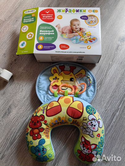 Развивающий коврик-подушка валик жирафик