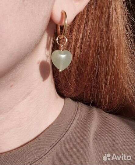 Серьги конго с сердечками из авантюрина