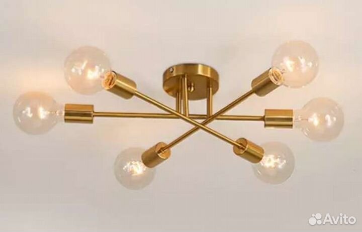 Люстра новая потолочная золотая чёрная современная