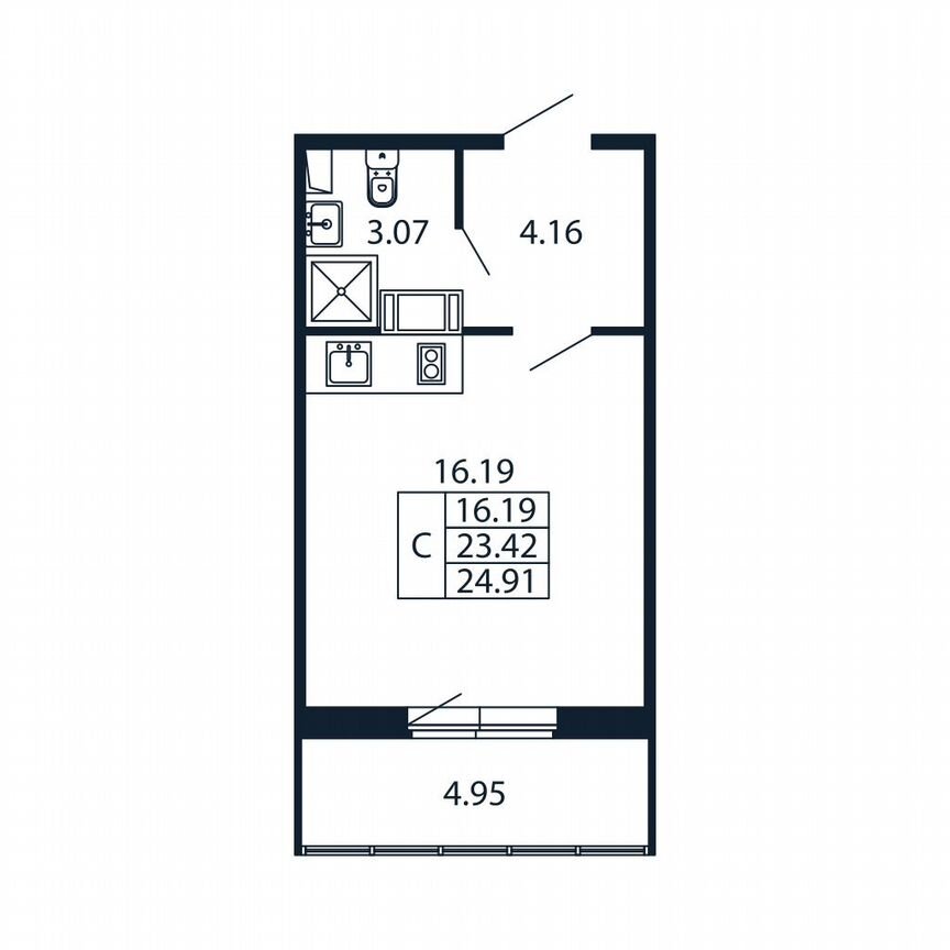 Квартира-студия, 23,1 м², 5/12 эт.