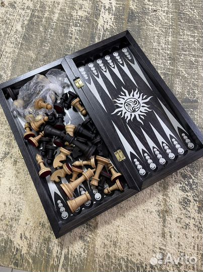 Шахматы 3в1 черные, фигуры бук