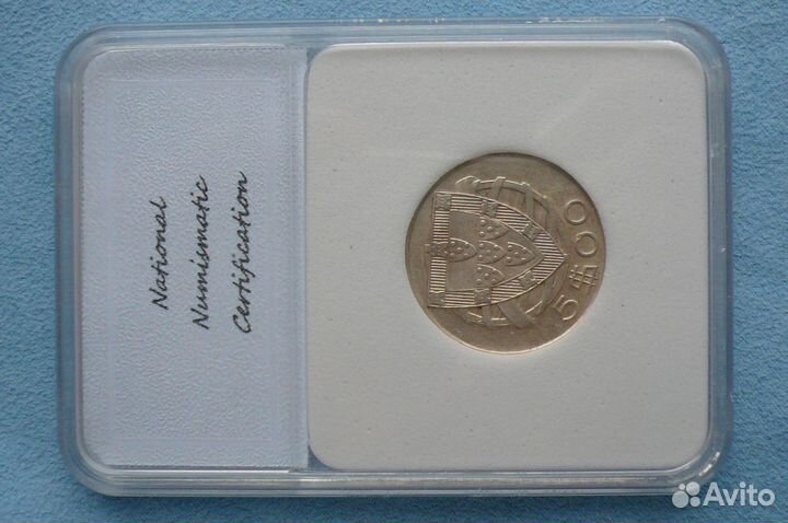 Португалия 5 эскудо 1943 г. серебро MS-60 слаб NNC