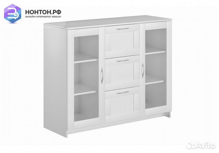 Комод с дверцами Сириус со стеклом и 3 ящиками бел