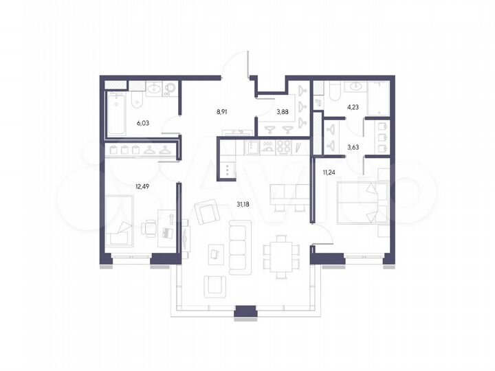 2-к. квартира, 82,7 м², 2/7 эт.