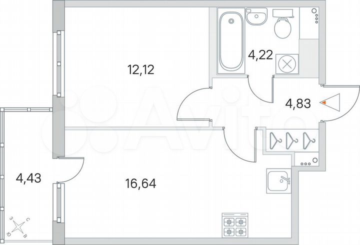 1-к. квартира, 39,1 м², 7/8 эт.