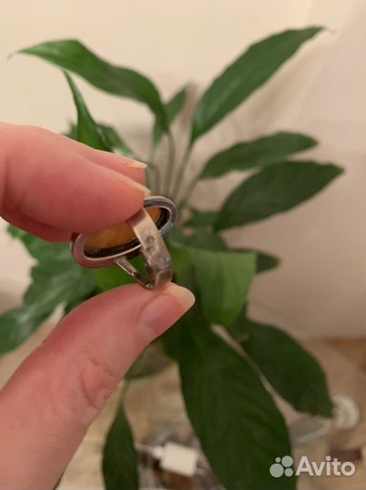 Серебряное кольцо янтарь