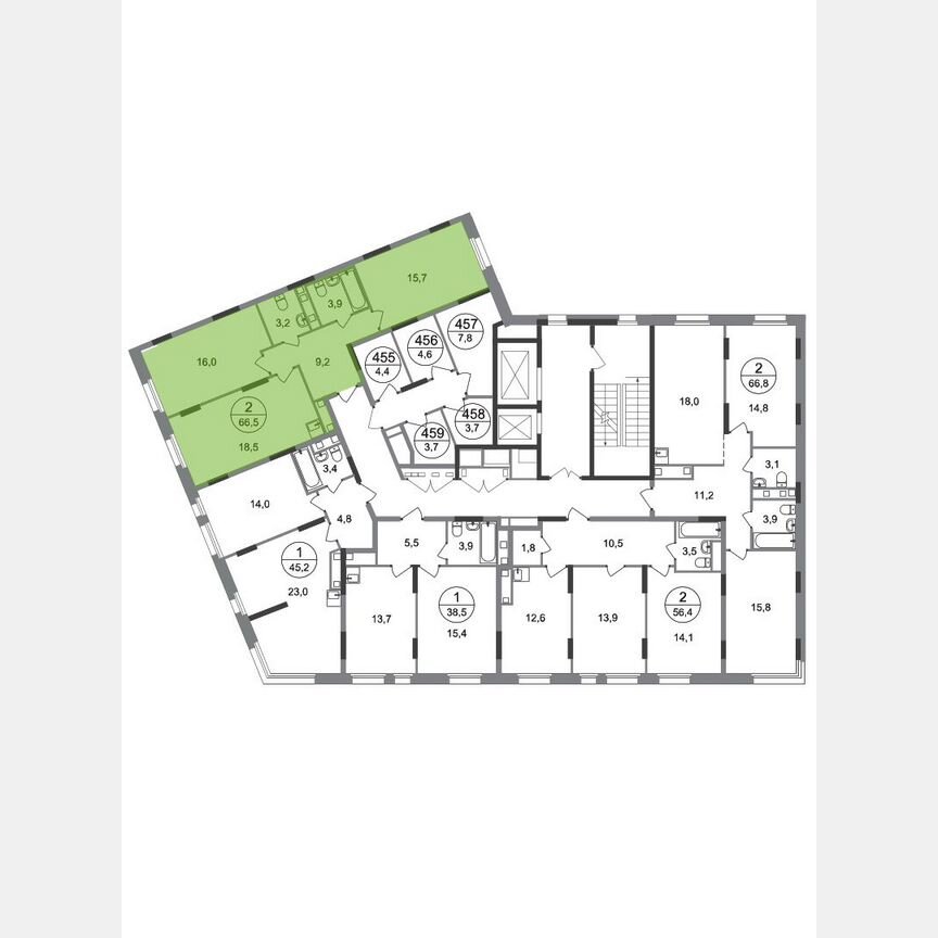 2-к. квартира, 66,5 м², 10/17 эт.