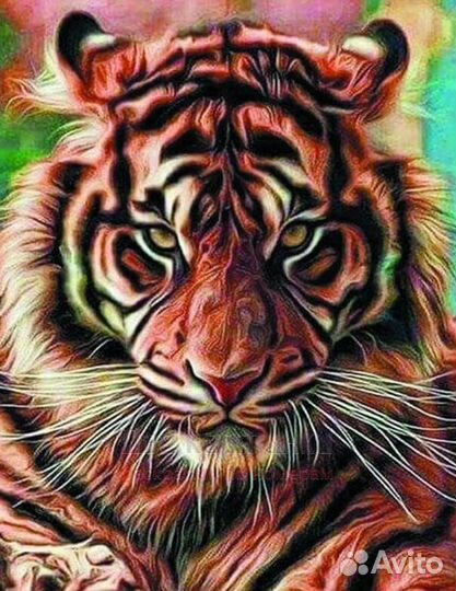 Алмазная мозаика 40x50 Портрет сурового тигра