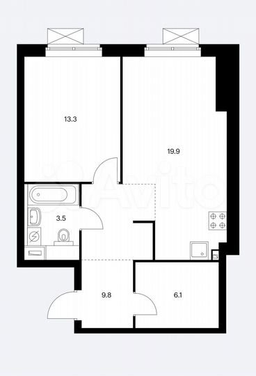 1-к. квартира, 52,6 м², 22/33 эт.