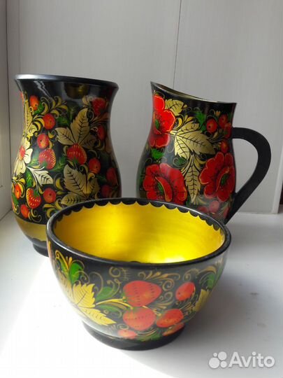 Набор посуды с хохломской росписью. СССР