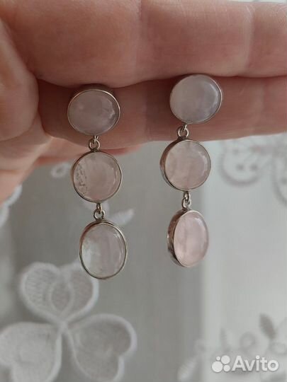 Серьги серебряные розовый кварц