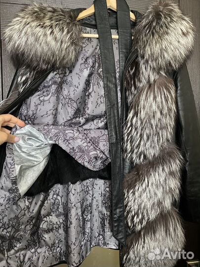 Кожаная курка женская с чернобуркой