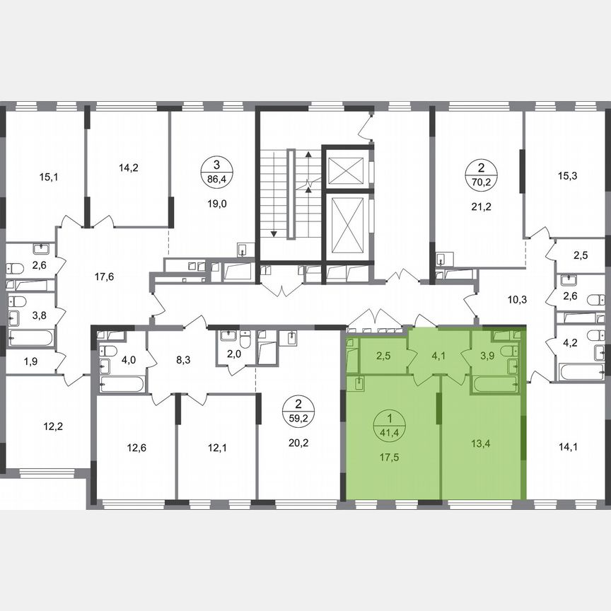 1-к. квартира, 41,4 м², 12/17 эт.