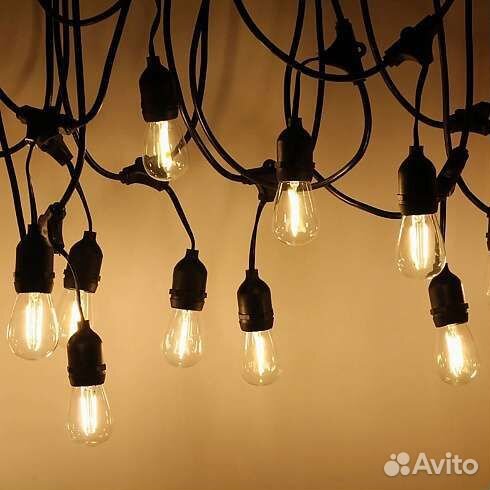 Ретро гирлянда уличная Е27, 10м, IP65, с патроном